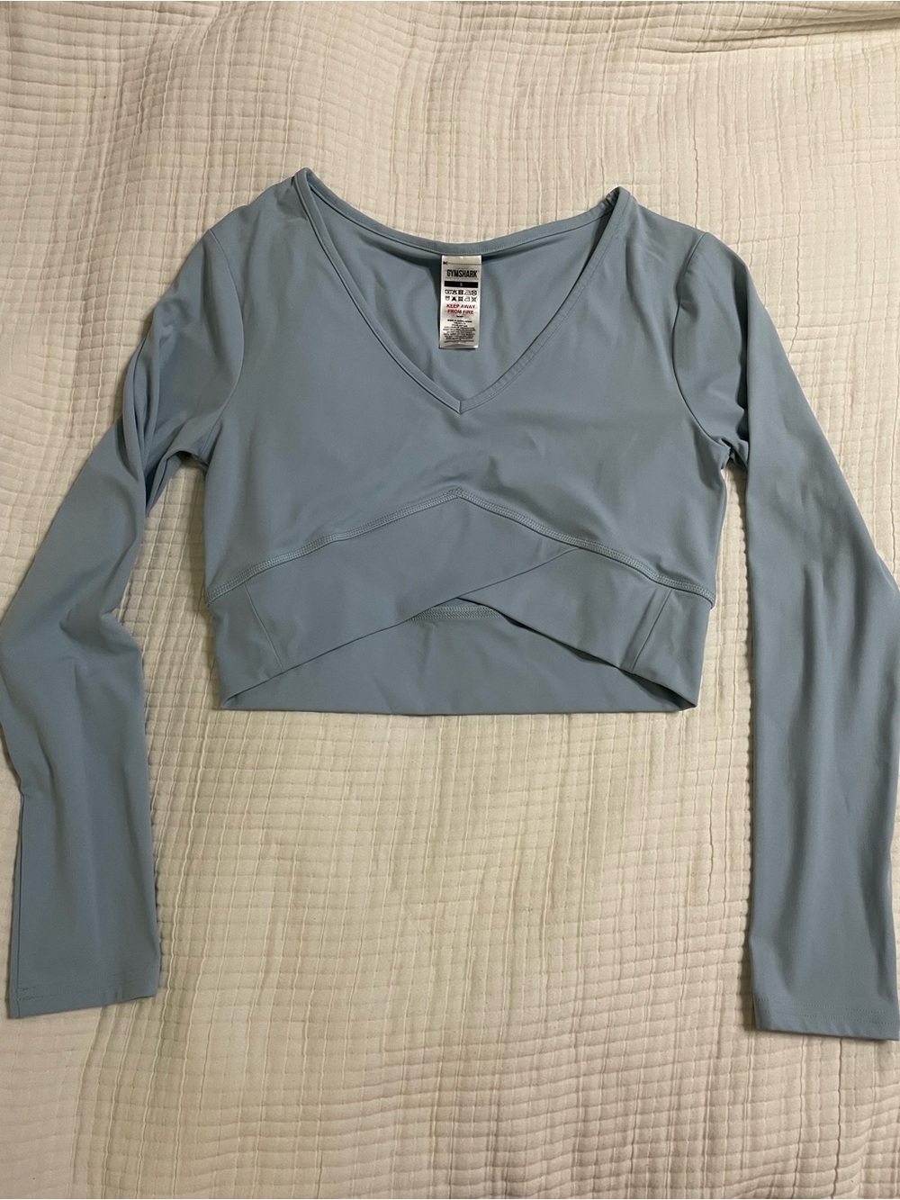 Gymshark Pale Blue Long Sleeve Cropped V-Neck Top